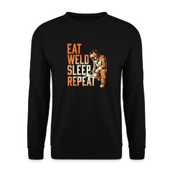 Eat Weld Schlaf Wiederholung – Schweißer Schweißer Metallarbeiter - Unisex Pullover - Schwarz - Vorne - Alina (178cm) & Michal (187cm)