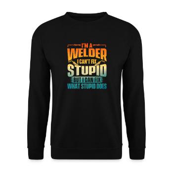 Ich bin ein Schweißer, den ich nicht reparieren kann – Schweißhumor - Unisex Pullover - Schwarz - Vorne - Alina (178cm) & Michal (187cm)