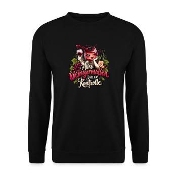Alles Weinigermaßen Unter Kontrolle Wein Spruch - Unisex Pullover - Schwarz - Vorne - Alina (178cm) & Michal (187cm)