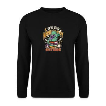 Drachen liest draußen gemütliche Bücher - Unisex Pullover - Schwarz - Vorne - Alina (178cm) & Michal (187cm)