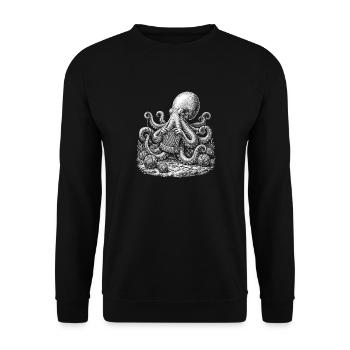 Häkelnder Oktopus – süßes Häkel-Liebhabergeschenk - Unisex Pullover - Schwarz - Vorne - Alina (178cm) & Michal (187cm)
