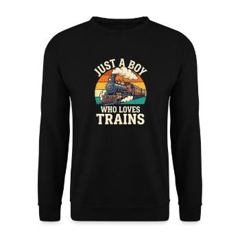 Just a Boy, der Züge liebt – Train Lover Railroad - Unisex Pullover - Schwarz - Vorne - Alina (178cm) & Michal (187cm)