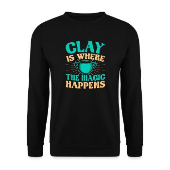 Gifts For Pottery Makers Clay Magic Happens - Unisex Pullover - Schwarz - Vorne - Alina (178cm) & Michal (187cm)
