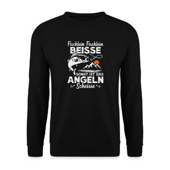 Angler Fischer Angeln Fischlein Beisse Angel - Unisex Pullover - Schwarz - Vorne - Alina (178cm) & Michal (187cm)