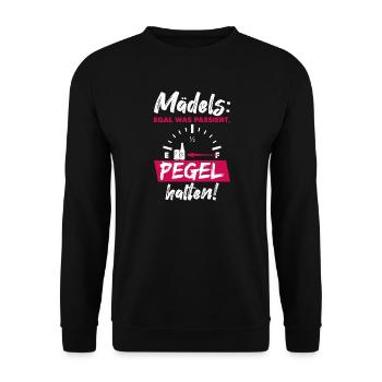 Mädels Bier Pegel Party Lustiger Spruch - Unisex Pullover - Schwarz - Vorne - Alina (178cm) & Michal (187cm)