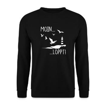 Moin Leuchtturm Möwen Küste Maritimes Geschenk - Unisex Pullover - Schwarz - Vorne - Alina (178cm) & Michal (187cm)