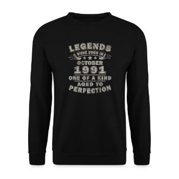 Oktober 1991 Geschenk - Genial seit Oktober 1991 - Unisex Pullover - Schwarz - Vorne - Alina (178cm) & Michal (187cm)