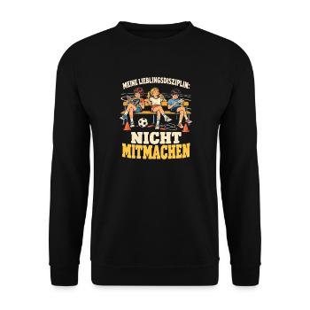 Sportmuffel – Lieblingsdisziplin Nicht mitmachen - Unisex Pullover - Schwarz - Vorne - Alina (178cm) & Michal (187cm)