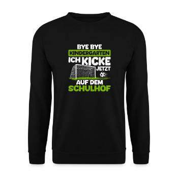 Kindergarten Schulhof Fußball Lustiger Spruch - Unisex Pullover - Schwarz - Vorne - Alina (178cm) & Michal (187cm)