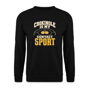 Crokinole-spieler 20-loch-crew Turniergeschenk - Unisex Pullover - Schwarz - Vorne - Alina (178cm) & Michal (187cm)