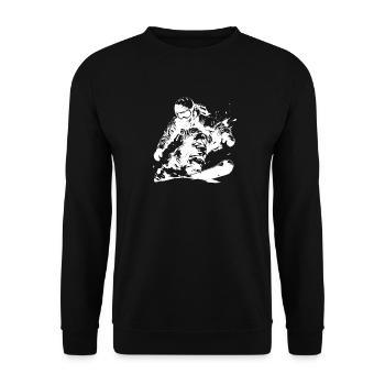 Snowboarder Zeichnung - Unisex Pullover - Schwarz - Vorne - Alina (178cm) & Michal (187cm)