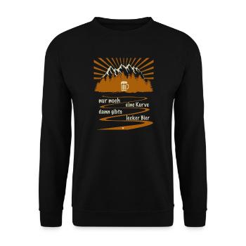 nur noch eine kurve dann gibts bier - Unisex Pullover - Schwarz - Vorne - Alina (178cm) & Michal (187cm)