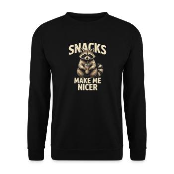 Snacks machen mich schöner lustiges Waschbärendesign - Unisex Pullover - Schwarz - Vorne - Alina (178cm) & Michal (187cm)