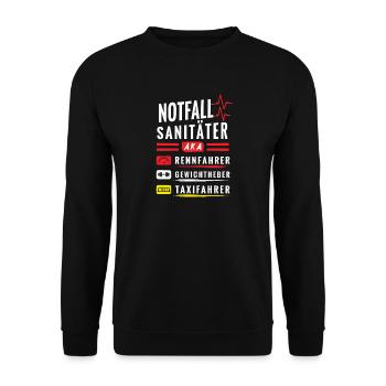 Notfallsanitäter aka Rennfahrer, Lustiges Motiv - Unisex Pullover - Schwarz - Vorne - Alina (178cm) & Michal (187cm)