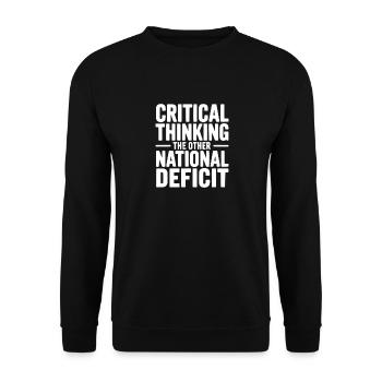Kritisches Denken: Das andere Staatsdefizit - Unisex Pullover - Schwarz - Vorne - Alina (178cm) & Michal (187cm)