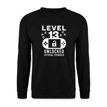 Level 13 freigeschalteter offizieller Teenager - Unisex Pullover - Schwarz - Vorne - Alina (178cm) & Michal (187cm)