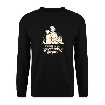 Adoptierter Hund Rescue Tierheimhund - Unisex Pullover - Schwarz - Vorne - Alina (178cm) & Michal (187cm)