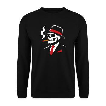 Noir-Skelett mit Zigarre - Unisex Pullover - Schwarz - Vorne - Alina (178cm) & Michal (187cm)