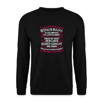 Bonus Mama Stiefmutter Geschenk Beste Stiefmama - Unisex Pullover - Schwarz - Vorne - Alina (178cm) & Michal (187cm)
