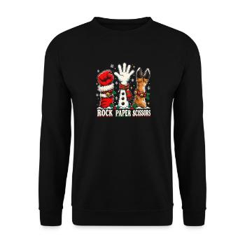 Festliches Stein Papier Schere Trio - Unisex Pullover - Schwarz - Vorne - Alina (178cm) & Michal (187cm)