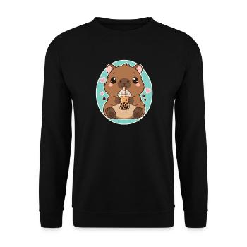 Capybara Boba Tea Kawaii Niedlich Tierliebhaber - Unisex Pullover - Schwarz - Vorne - Alina (178cm) & Michal (187cm)
