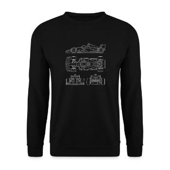 Rennwagen-Blueprint – Motorsport Engineer Racing - Unisex Pullover - Schwarz - Vorne - Alina (178cm) & Michal (187cm)