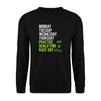 Trainingsqualifikationsrenntag – Rennwochenende - Unisex Pullover - Schwarz - Vorne - Alina (178cm) & Michal (187cm)