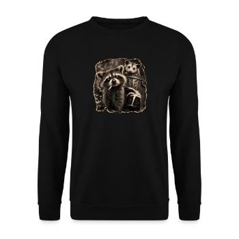 Trash Panda Night Crew Raccoon Opossum Skunk  - Unisex Pullover - Schwarz - Vorne - Alina (178cm) & Michal (187cm)
