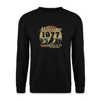 Vintage-Retro-Geburtstagsgeschenk von 1977 - Unisex Pullover - Schwarz - Vorne - Alina (178cm) & Michal (187cm)
