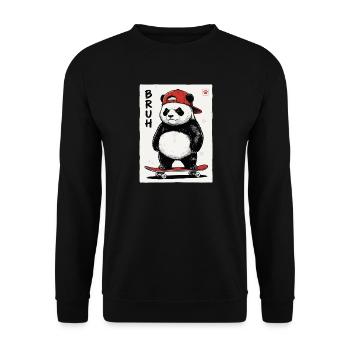 Panda Skate Bruh mit roter Cap - Unisex Pullover - Schwarz - Vorne - Alina (178cm) & Michal (187cm)