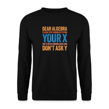 Liebe Algebra, finde dein X lustiges Mathematikzitat-Design - Unisex Pullover - Schwarz - Vorne - Alina (178cm) & Michal (187cm)
