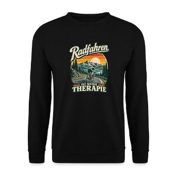 Radfahren ist meine Therapie humorvoll - Unisex Pullover - Schwarz - Vorne - Alina (178cm) & Michal (187cm)