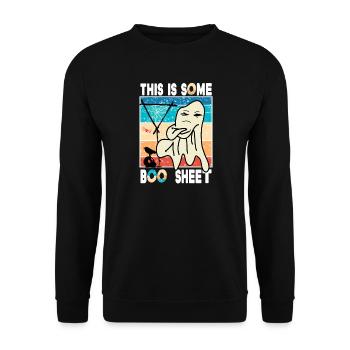 This is Some Boo Sheet Spruch Vintage Fu Halloween - Unisex Pullover - Schwarz - Vorne - Alina (178cm) & Michal (187cm)