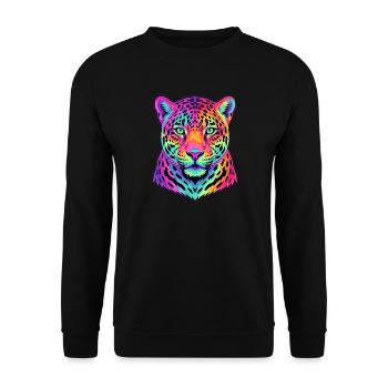 Neon-Leopardenporträt - Unisex Pullover - Schwarz - Vorne - Alina (178cm) & Michal (187cm)