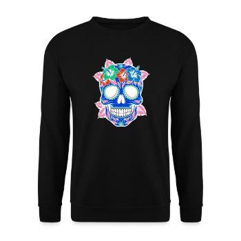 Halloween Sugar Skull pastell - Unisex Pullover - Schwarz - Vorne - Alina (178cm) & Michal (187cm)