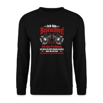 Beleuchter – Probleme lösen im Bühnenlicht - Unisex Pullover - Schwarz - Vorne - Alina (178cm) & Michal (187cm)