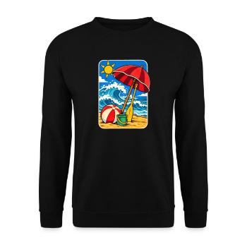Retro Sunny Beach Day Illustration - Unisex Pullover - Schwarz - Vorne - Alina (178cm) & Michal (187cm)