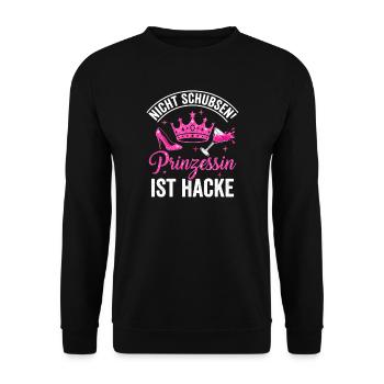Prinzessin – Pinke Glitzer Krone mit High Heel - Unisex Pullover - Schwarz - Vorne - Alina (178cm) & Michal (187cm)