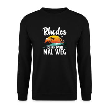 Rhodos – Ich bin dann mal weg - Unisex Pullover - Schwarz - Vorne - Alina (178cm) & Michal (187cm)