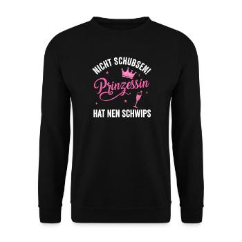 Prinzessin mit Krone und Sektglas in Pink Glitzer - Unisex Pullover - Schwarz - Vorne - Alina (178cm) & Michal (187cm)