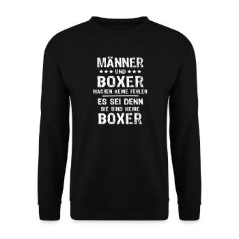 Männer Boxer Spruch – Keine Fehler - Unisex Pullover - Schwarz - Vorne - Alina (178cm) & Michal (187cm)