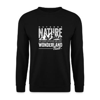 Draußen wandert nicht jede Natur verloren und wundert sich. - Unisex Pullover - Schwarz - Vorne - Alina (178cm) & Michal (187cm)