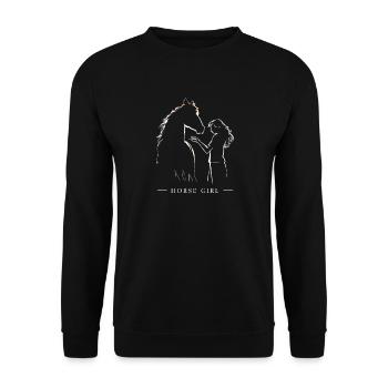Pferdeliebe Mädchen & Pferd Silhouette - Unisex Pullover - Schwarz - Vorne - Alina (178cm) & Michal (187cm)