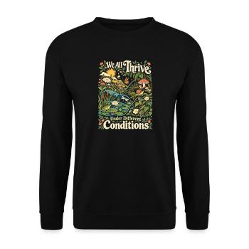 Wir alle gedeihen unter unterschiedlichen Bedingungen in der Natur - Unisex Pullover - Schwarz - Vorne - Alina (178cm) & Michal (187cm)