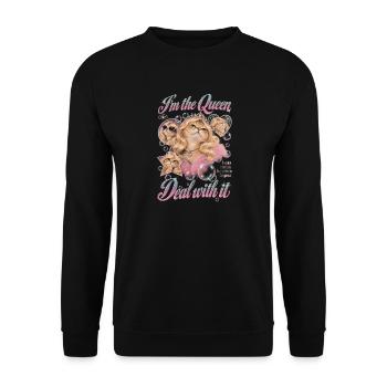Katzen Diva eine Königin Katze mit Stil Humor - Unisex Pullover - Schwarz - Vorne - Alina (178cm) & Michal (187cm)