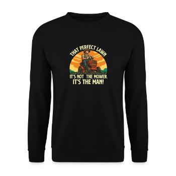 Es ist nicht der Rasenmäher, sondern der Mann – Rasenmäh-Papa - Unisex Pullover - Schwarz - Vorne - Alina (178cm) & Michal (187cm)