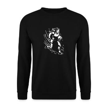 Rugby Spielerin Skizze - Unisex Pullover - Schwarz - Vorne - Alina (178cm) & Michal (187cm)