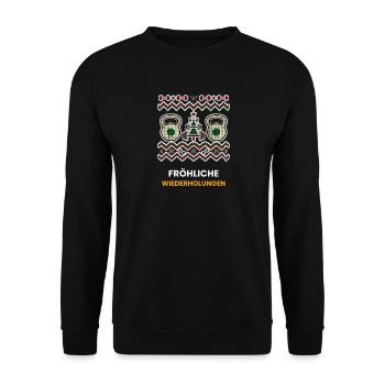Fröhliche Wiederholungen Weihnachts-Training - Unisex Pullover - Schwarz - Vorne - Alina (178cm) & Michal (187cm)