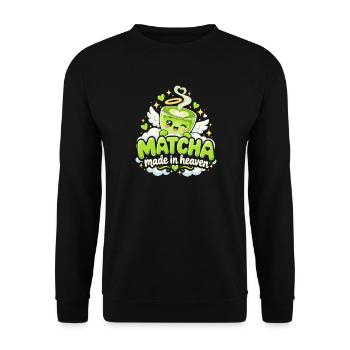 Matcha aus Himmel – Kawaii Tasse - Unisex Pullover - Schwarz - Vorne - Alina (178cm) & Michal (187cm)