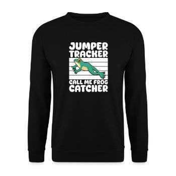 Frog Catcher Jumper Tracker Call Me Catcher Frog - Unisex Pullover - Schwarz - Vorne - Alina (178cm) & Michal (187cm)